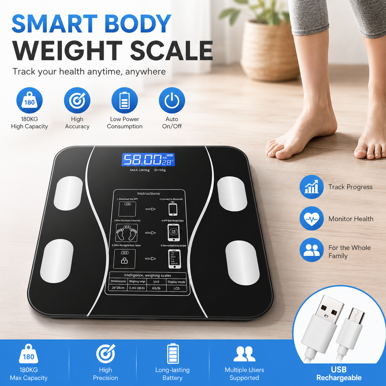 High Precision USB Rechargeabl - огляд і ціна Body Fat Scale Smart